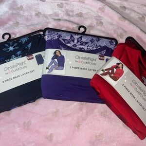 Cuddl Duds ClimateRight Base Layer Set in Red, Purple, and Blue